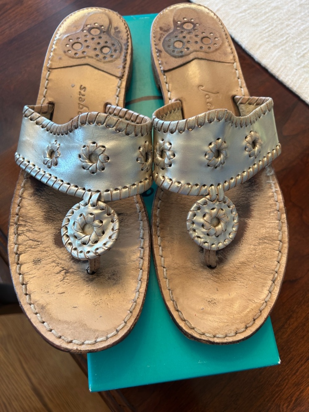 Jack Rogers Metallic Gold Medallion Thong Sandals